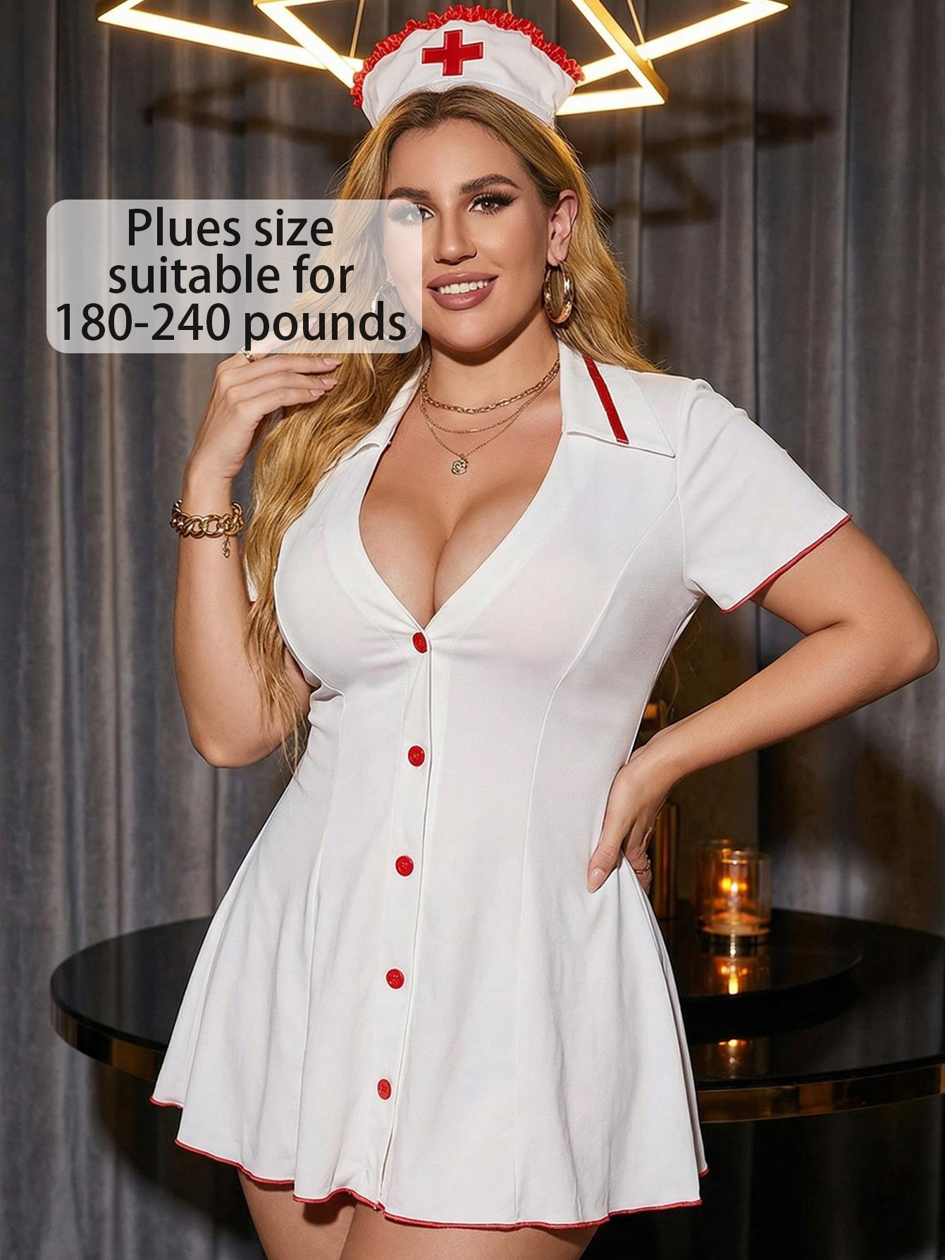 Plus Size Sexy V-Neck Fitted Nurse Role-Play Outfit