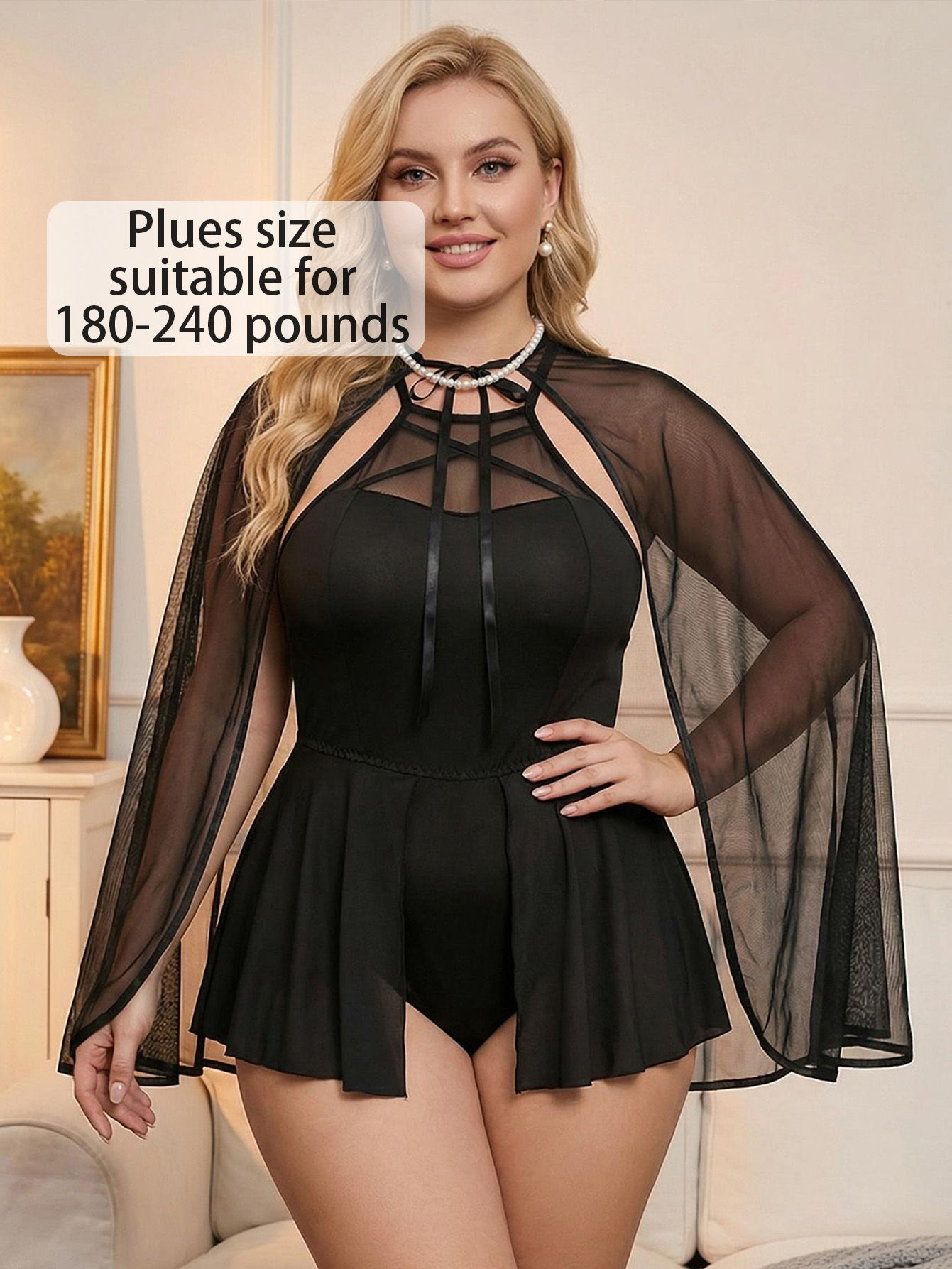 Plus Size Sexy Lace-Up Cloak Role-Play Outfit