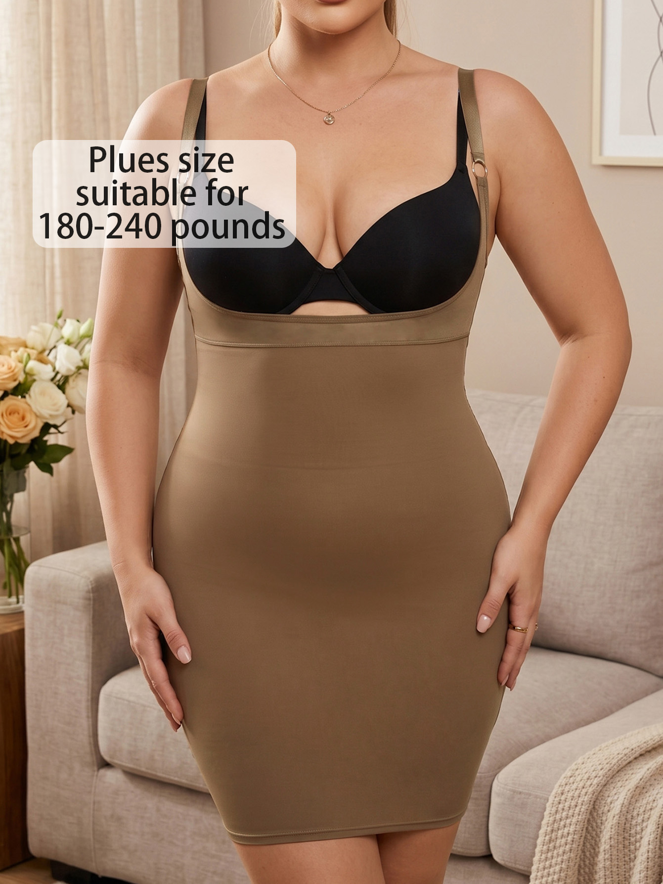 Plus Size Open Bust Mid-Length Tummy Control Shapewear Dress