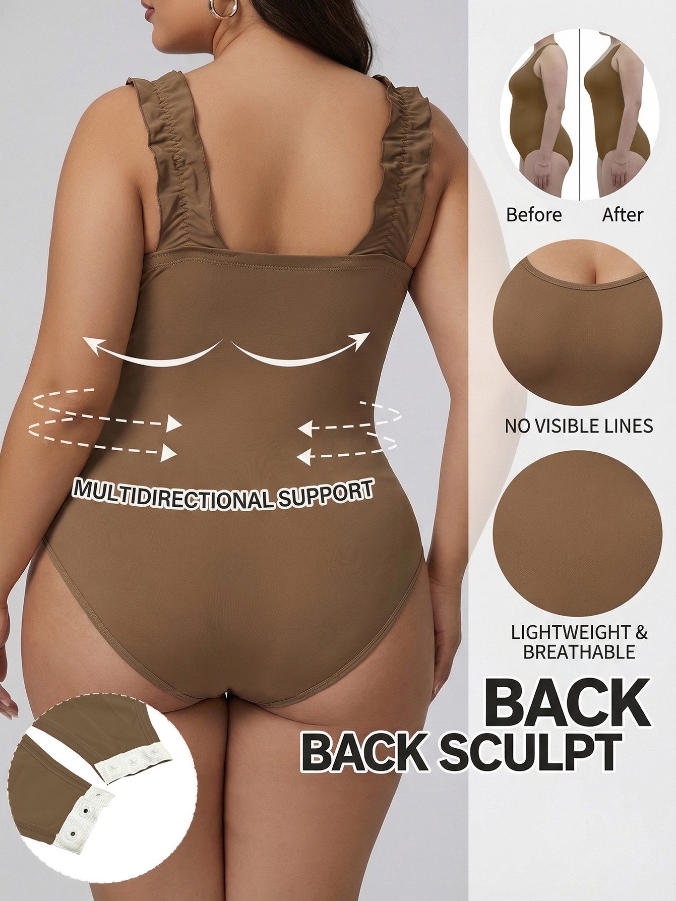 Plus Size Ruffled Strap Tummy Control Bodysuit