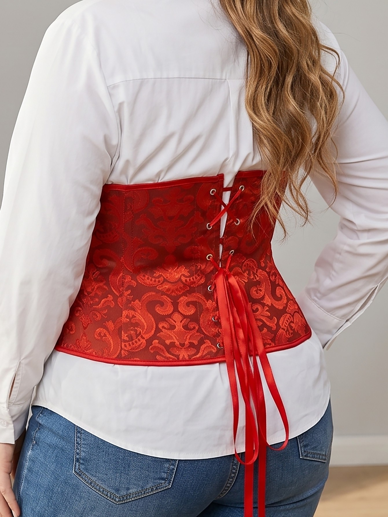 Plus Size Versatile Satin Jacquard Tummy Control Corset Belt