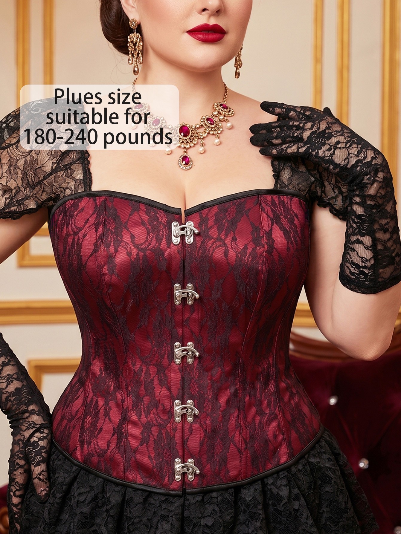 Plus Size Vintage Palace Style Front Buckle & Back Lace-Up Bustier