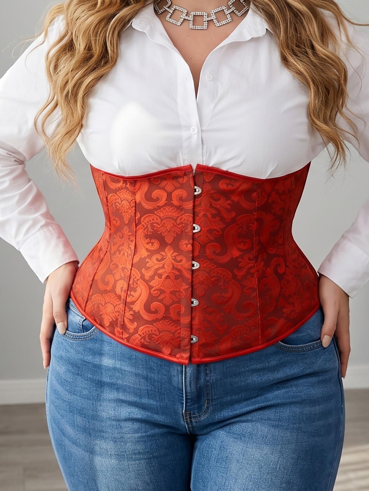 Plus Size Versatile Satin Jacquard Tummy Control Corset Belt