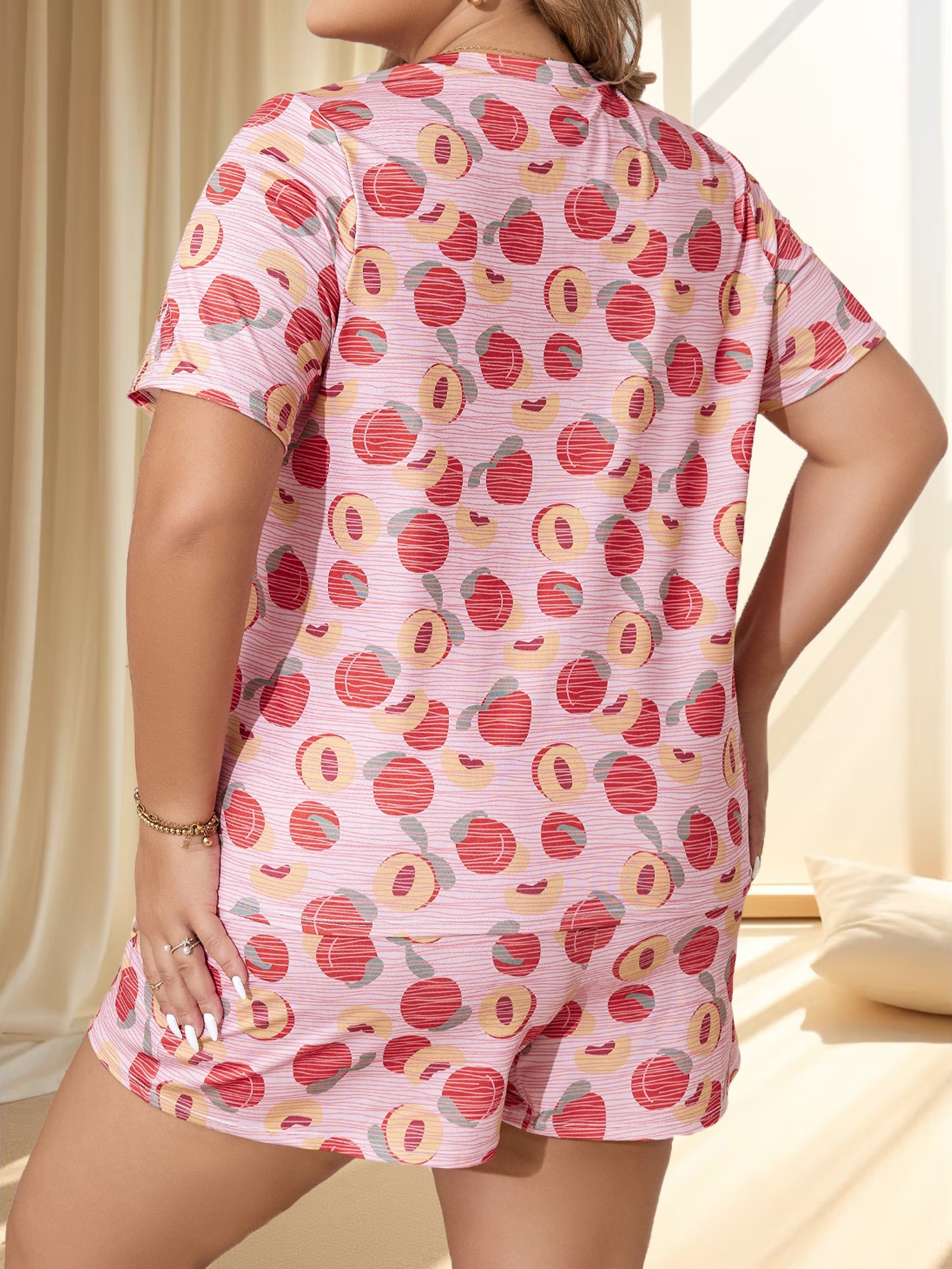 Plus Size Fresh Fruit Pattern Loose Thin Loungewear Set