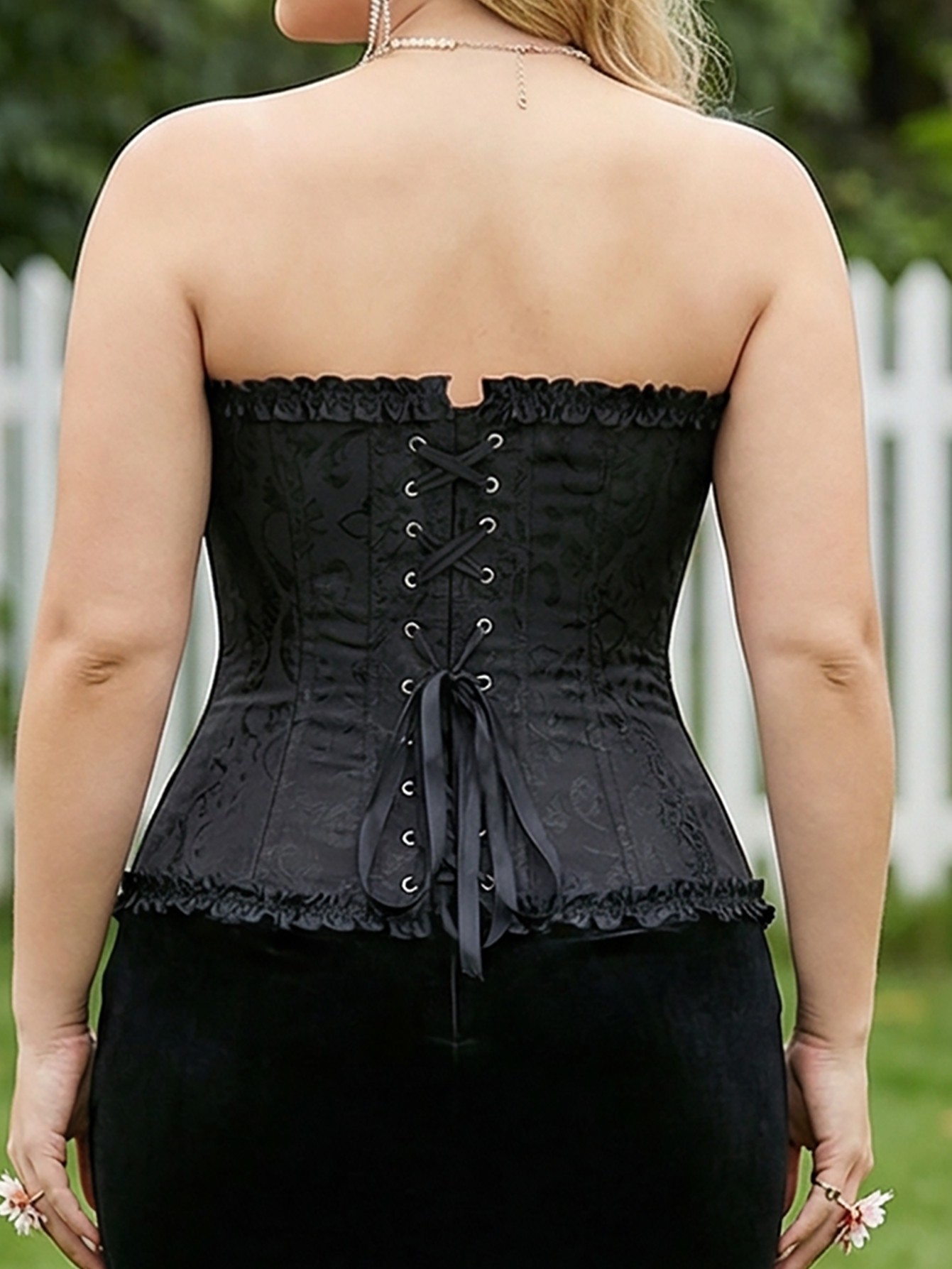Plus Size Vintage Damask Lace Trim Front Hook Shaping Bustier