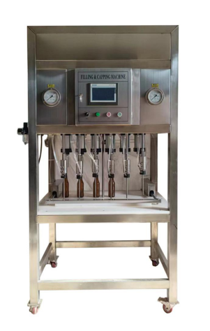 6 postes de remplissage et bouchage de bouteilles