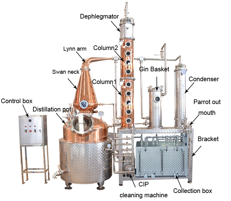 500L Équipement de distillation d'alcool à reflux pour vodka et gin