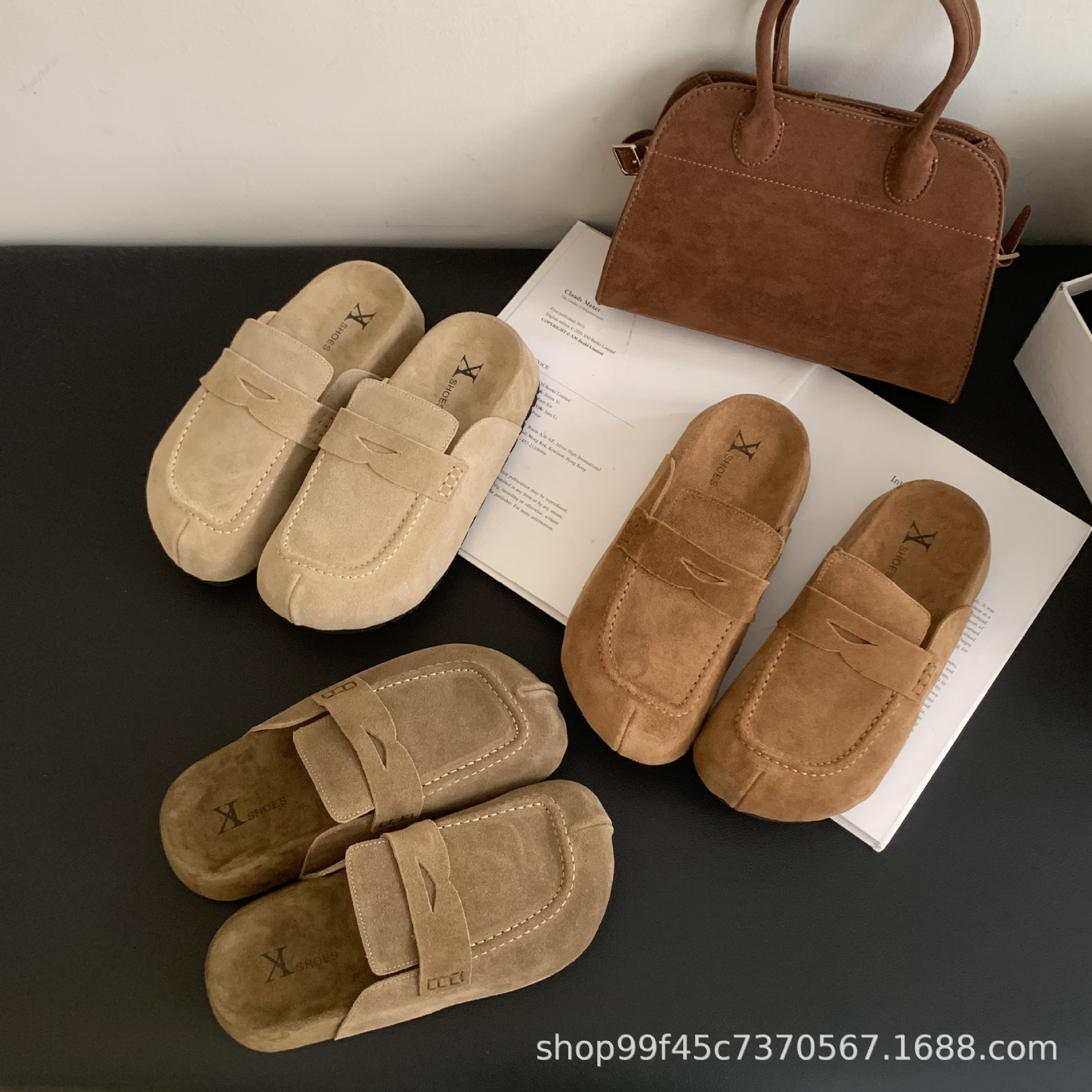 Super popular French style high-end feel thick soled toe half slippers for women in spring, wearing new genuine leather shoes for lazy people with a foot kick