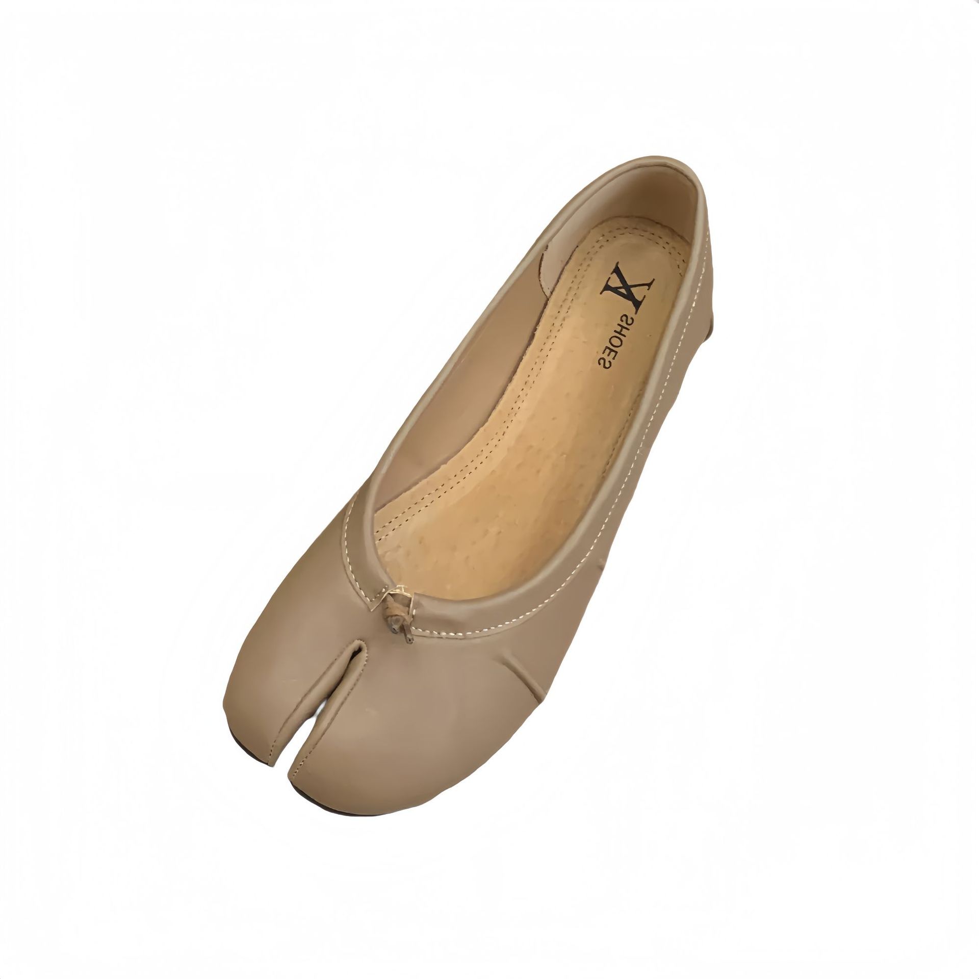 Microfiber leather version pleated ballet shoes, split toe single shoes, pig trotters, one foot shallow mouth, niche style for women