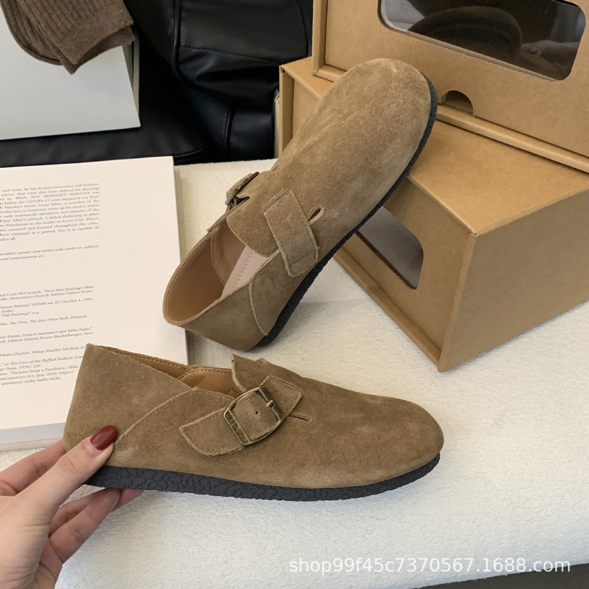 Versatile Boken genuine leather shoes for women, all inclusive single shoes, two in one, Japanese genuine leather, autumn and winter, flat bottomed with velvet, retro soft soled shoes