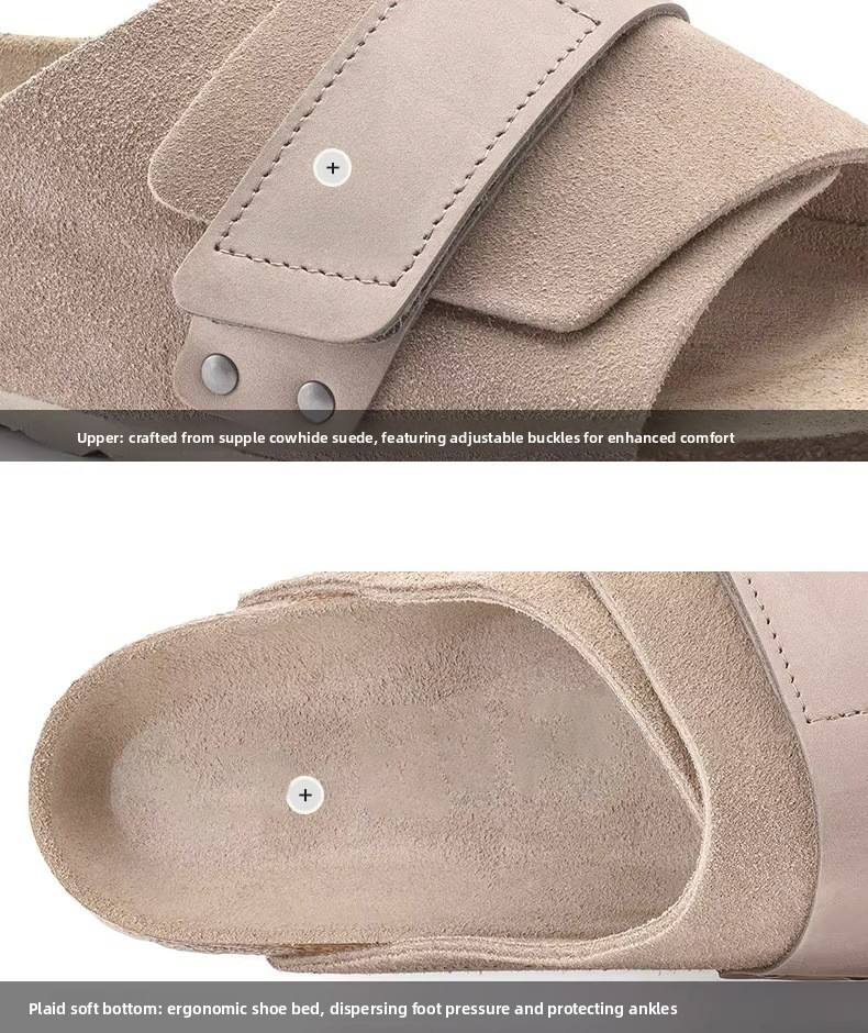 Women's flat shoes, suede clogs, sandals, luxurious genuine leather, lightweight foot pedal with buckle, cork shoes for men