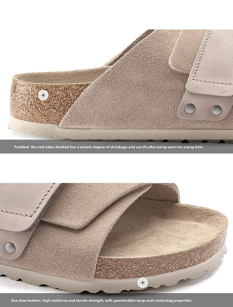 Women's flat shoes, suede clogs, sandals, luxurious genuine leather, lightweight foot pedal with buckle, cork shoes for men