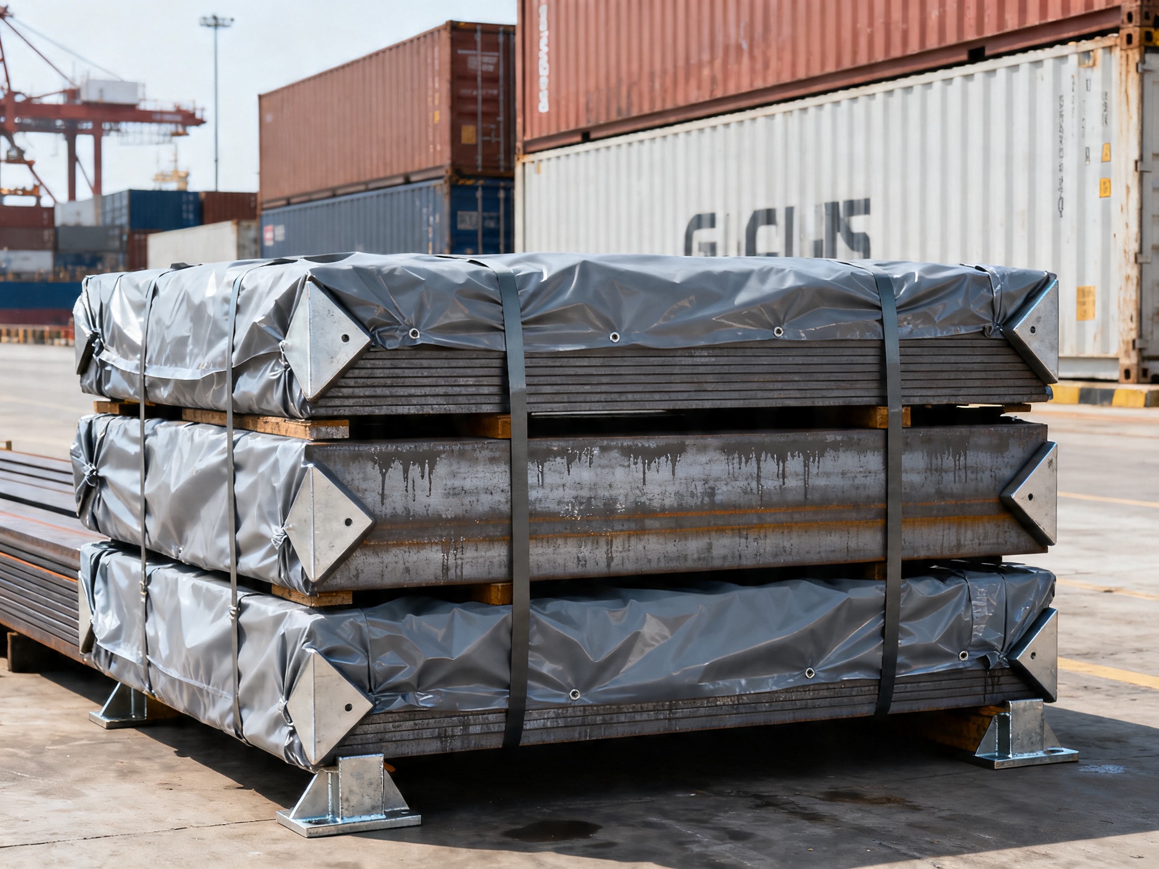 Liugang (Shandong) Supply Chain Management Co., Ltd. upgrades export packaging and transportation services to help steel safely reach the world.