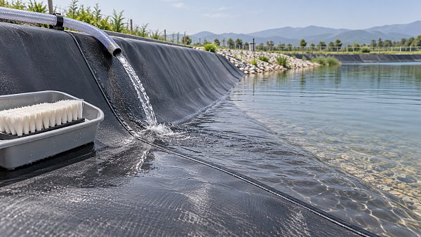 Cleaning geomembrane ponds without damaging the liner surface