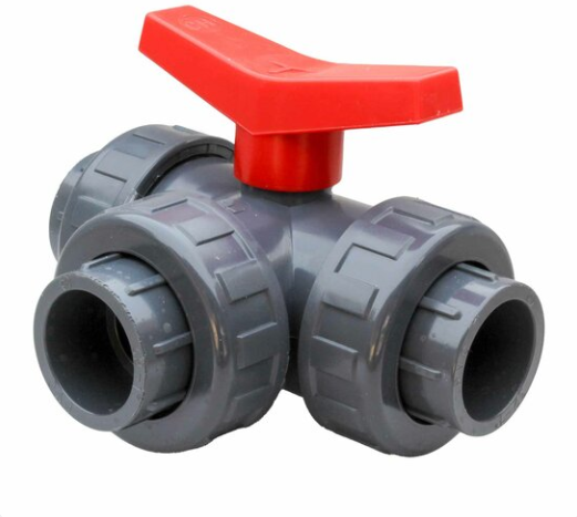 “T” PVC Three Way Ball Valve Port Socket Ends