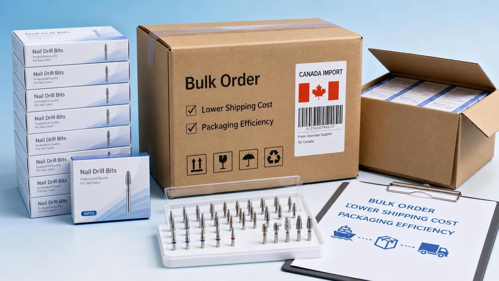 How shipping costs affect bulk orders from a nail drill bit supplier in Canada