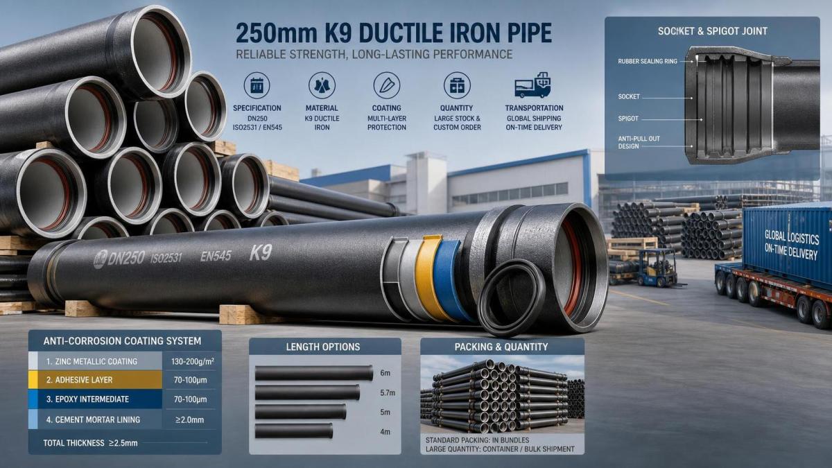 What is the price of a 250mm K9 ductile iron pipe?