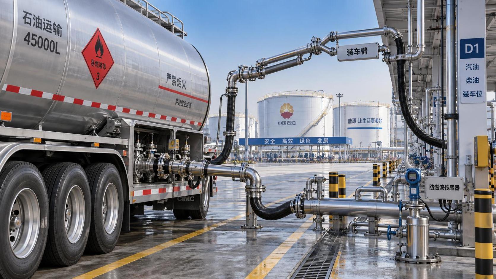 Bottom loading or top loading for a 3-Axle 45000L Oil Tanker Trailer