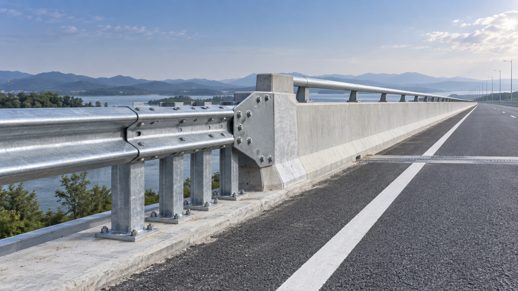 When W beam guardrail needs a transition to bridge rail