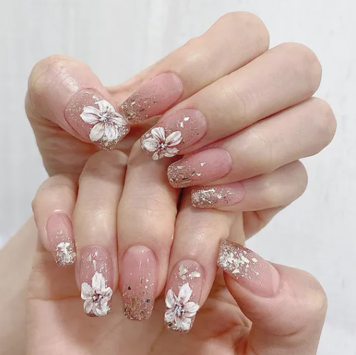 All-in-One Super Beautiful High-Grade Fake Nail Patch Flower Gold Manicure