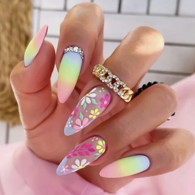 5D Embossed Nail Art Design Self Adhesive Colorful Flower Nail Stickers