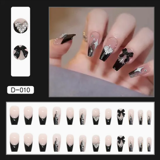 Dark Bow Wear Nail Shiny Love Fake Long Finished Nail Patch Manicure