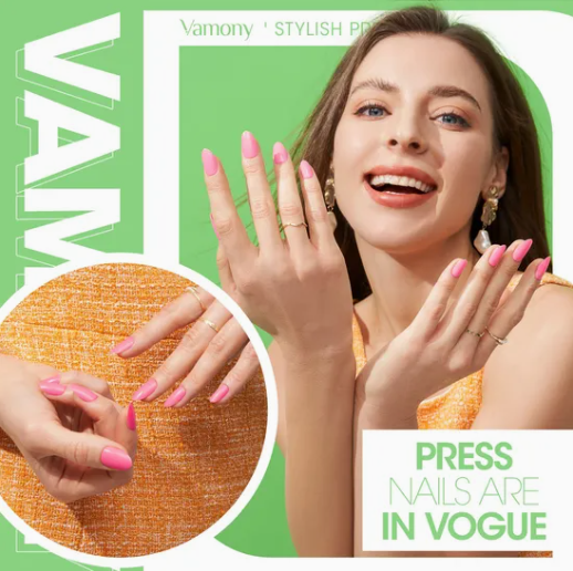 Glossy Short Pink Solid Color Fake Stick-on Nails Kit Press-on Manicure