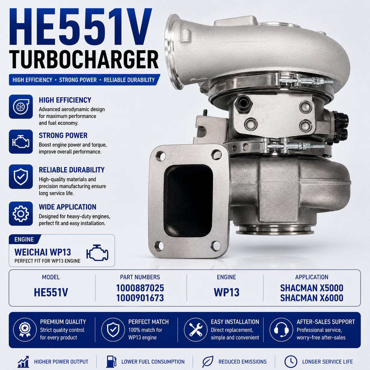 HE551V Turbocharger Assembly for ISX15 QSX15 Freightliner Cascadia Kenworth T680