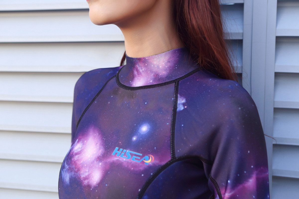 No.M004 Women's 3mm Full Body One Piece Wetsuit, Star Print Long Sleeve Full Leg Thermal Surfing Suit, UV Protection Snorkeling Diving Wetsuit