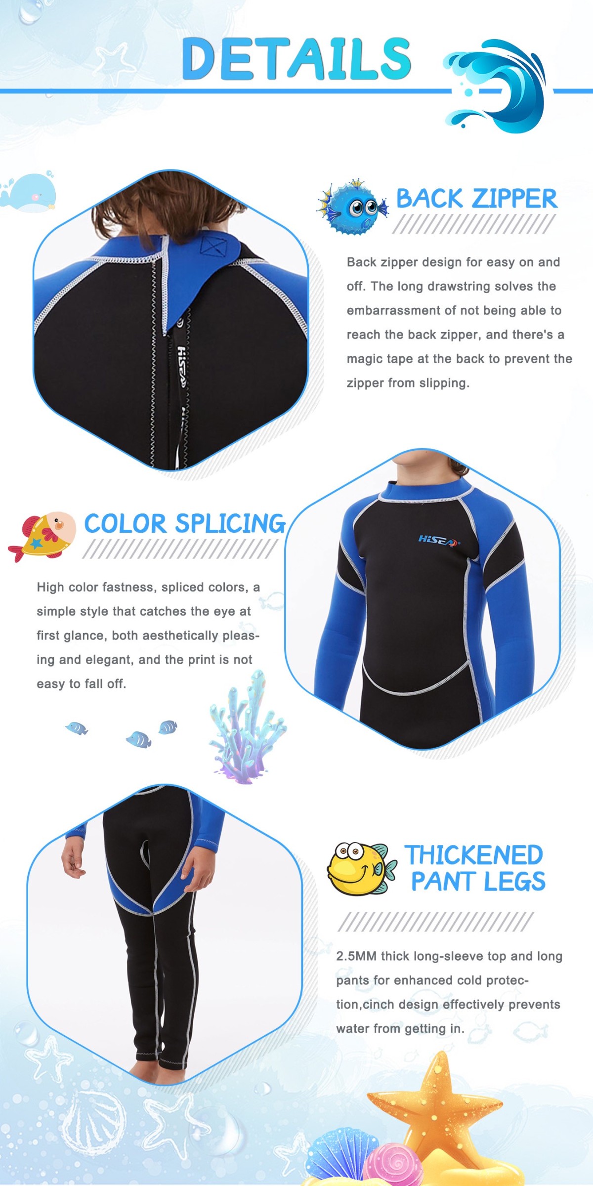5 No.M014 2.5mm Neoprene Kids One Piece Long Sleeve Wetsuit for Boys Girls Surf Snorkeling