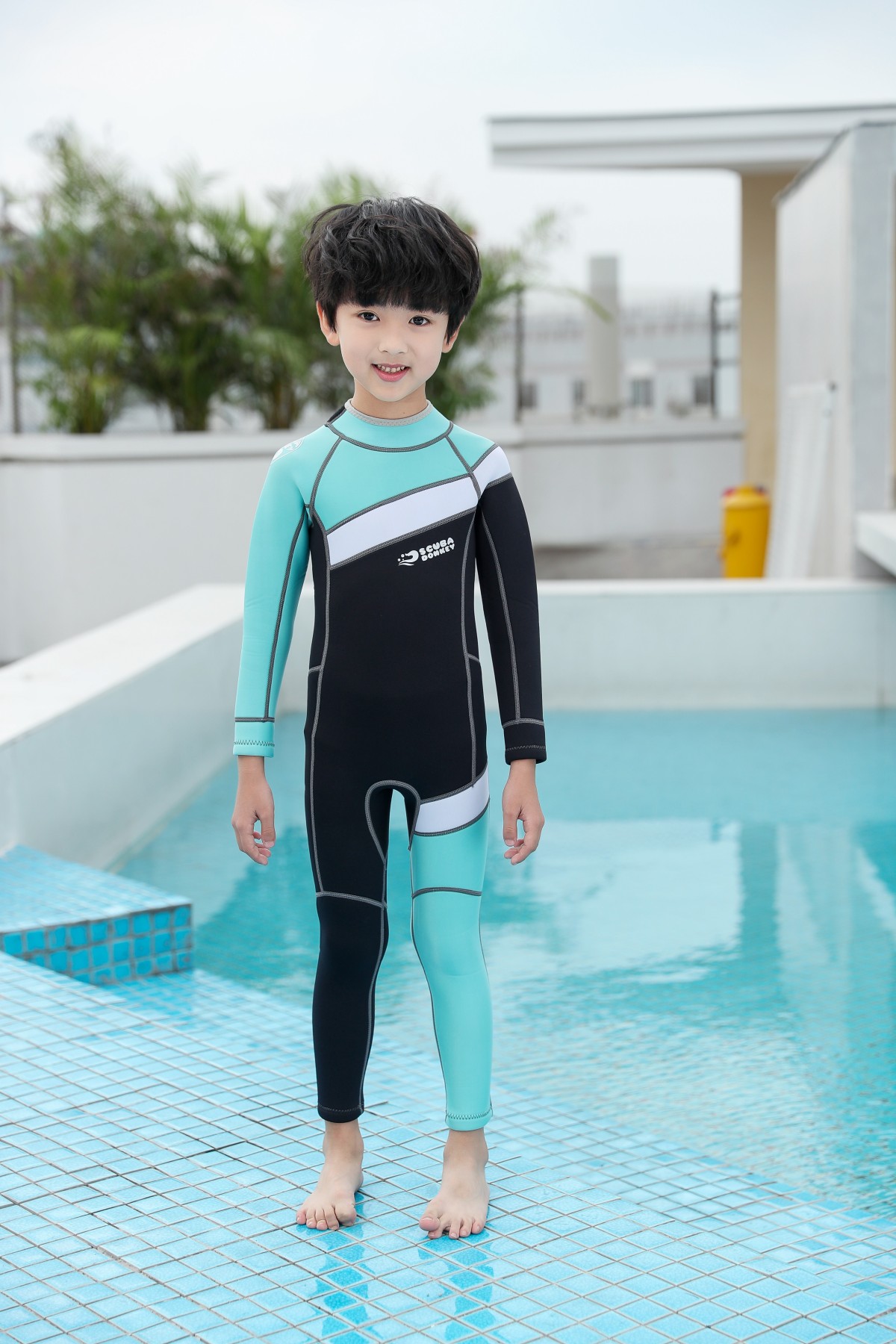 No.M102 Hisea Big Kids One Piece Thermal Wetsuit | Color Block UPF50+ Neoprene Surf Swimwear