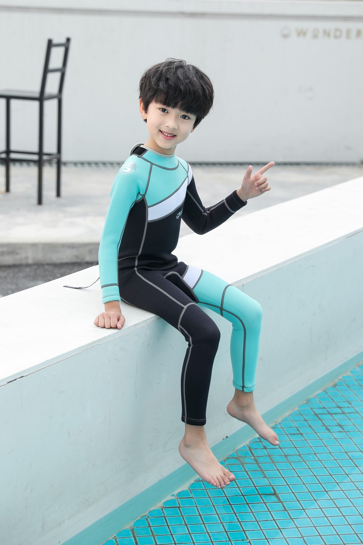 No.M102 Hisea Big Kids One Piece Thermal Wetsuit | Color Block UPF50+ Neoprene Surf Swimwear
