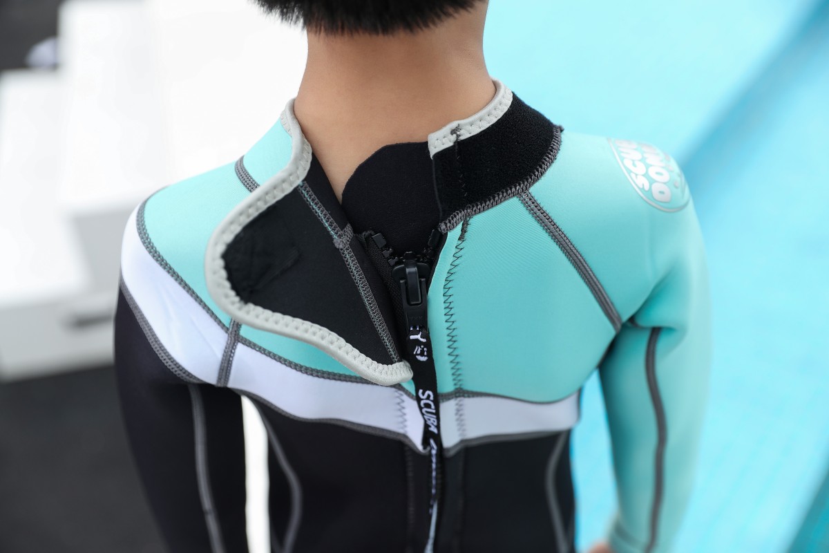 No.M102 Hisea Big Kids One Piece Thermal Wetsuit | Color Block UPF50+ Neoprene Surf Swimwear
