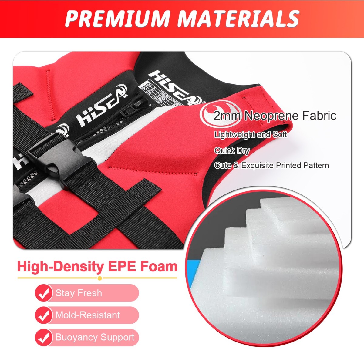 画板 5 Kids Neoprene Buoyancy Swim Vest Adjustable Safety Strap | YourBrand