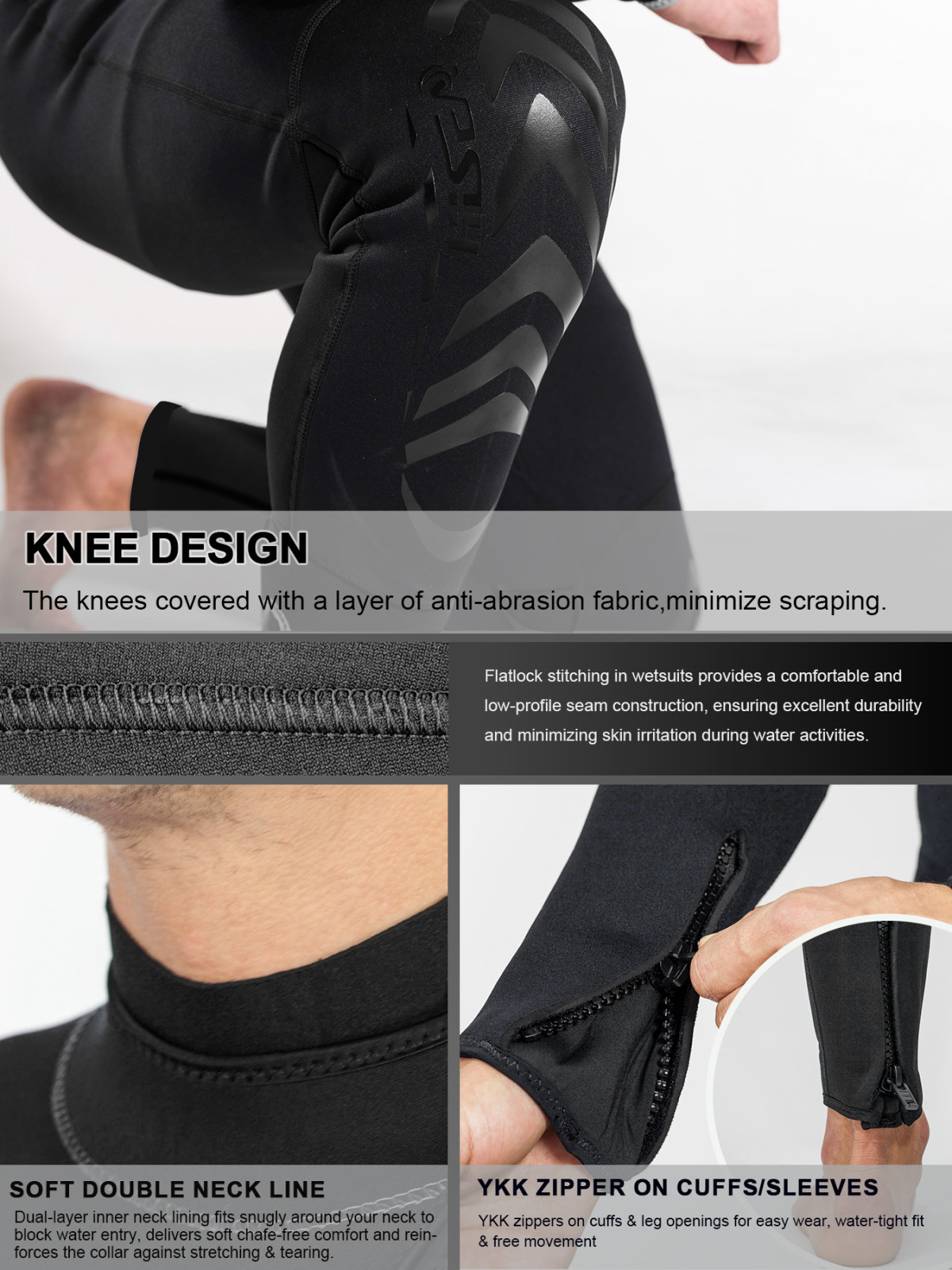 5 No.M088 Men 5mm Full Body Scuba Diving Wetsuit Detachable Wrist Ankle Zippers