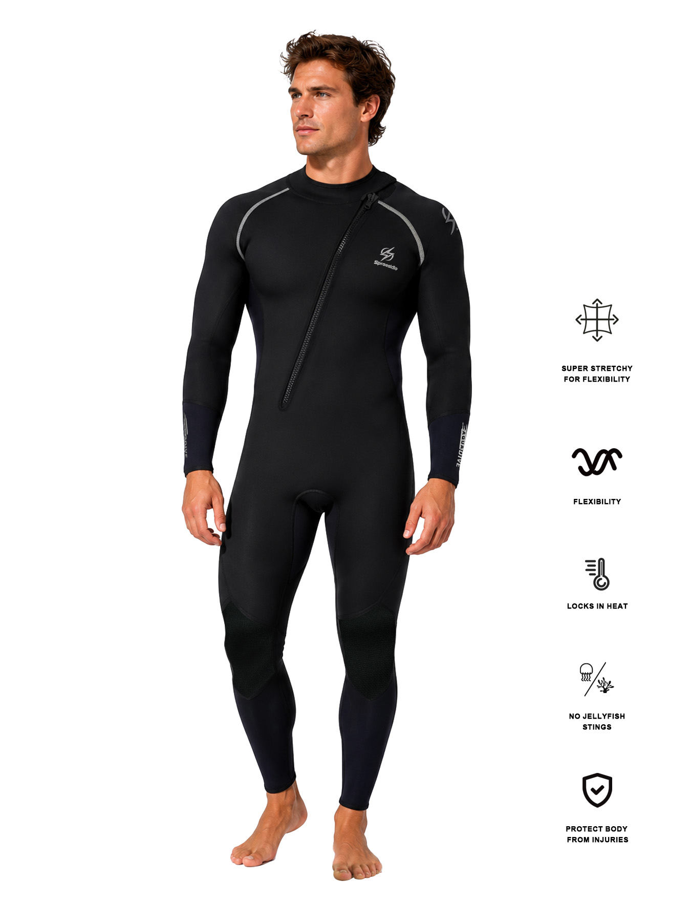 No.M357 Hisea 3MM Super Stretch Neoprene Swimwear with Front Zipper for Beach Surfing