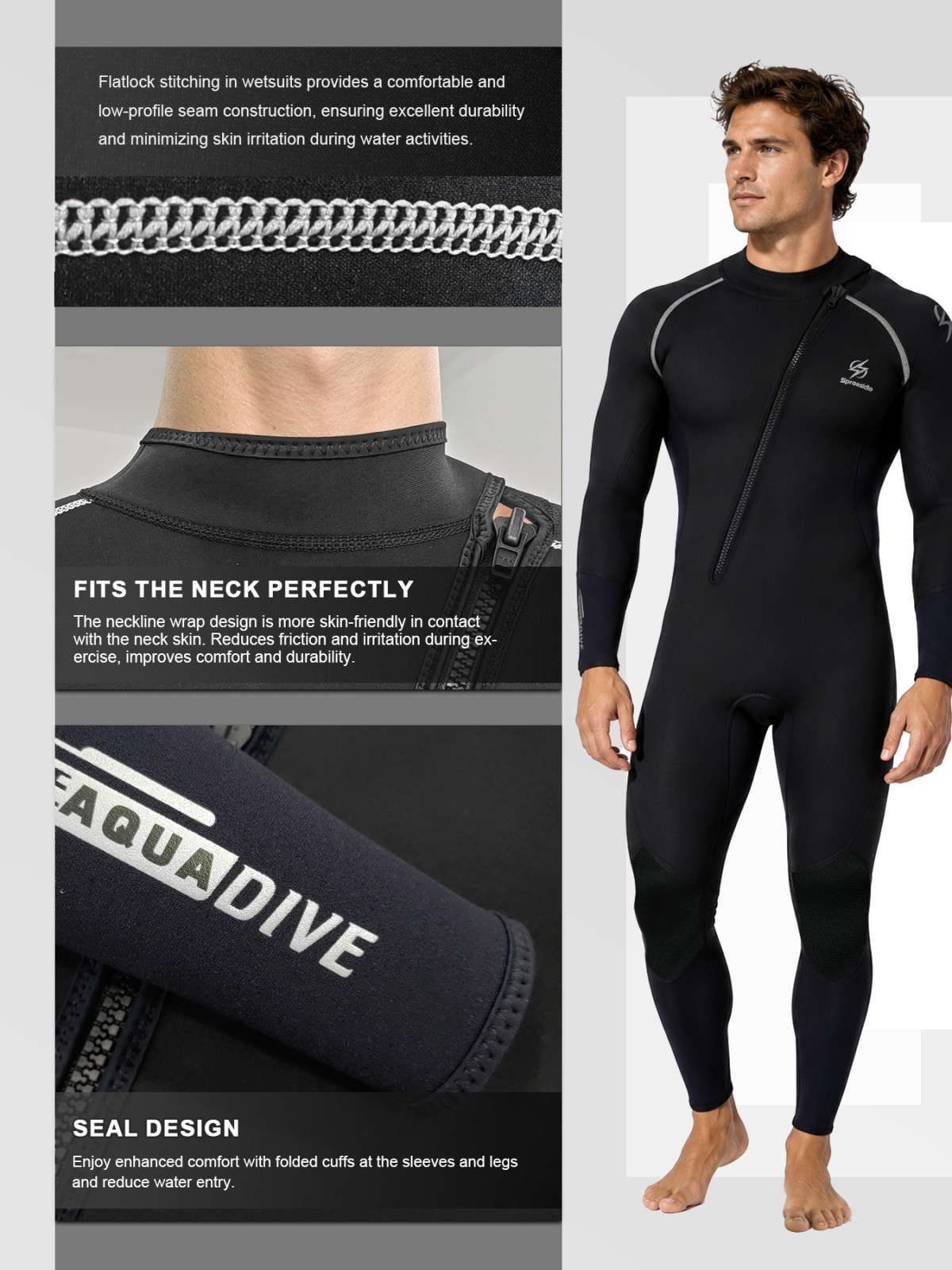 No.M357 Hisea 3MM Super Stretch Neoprene Swimwear with Front Zipper for Beach Surfing