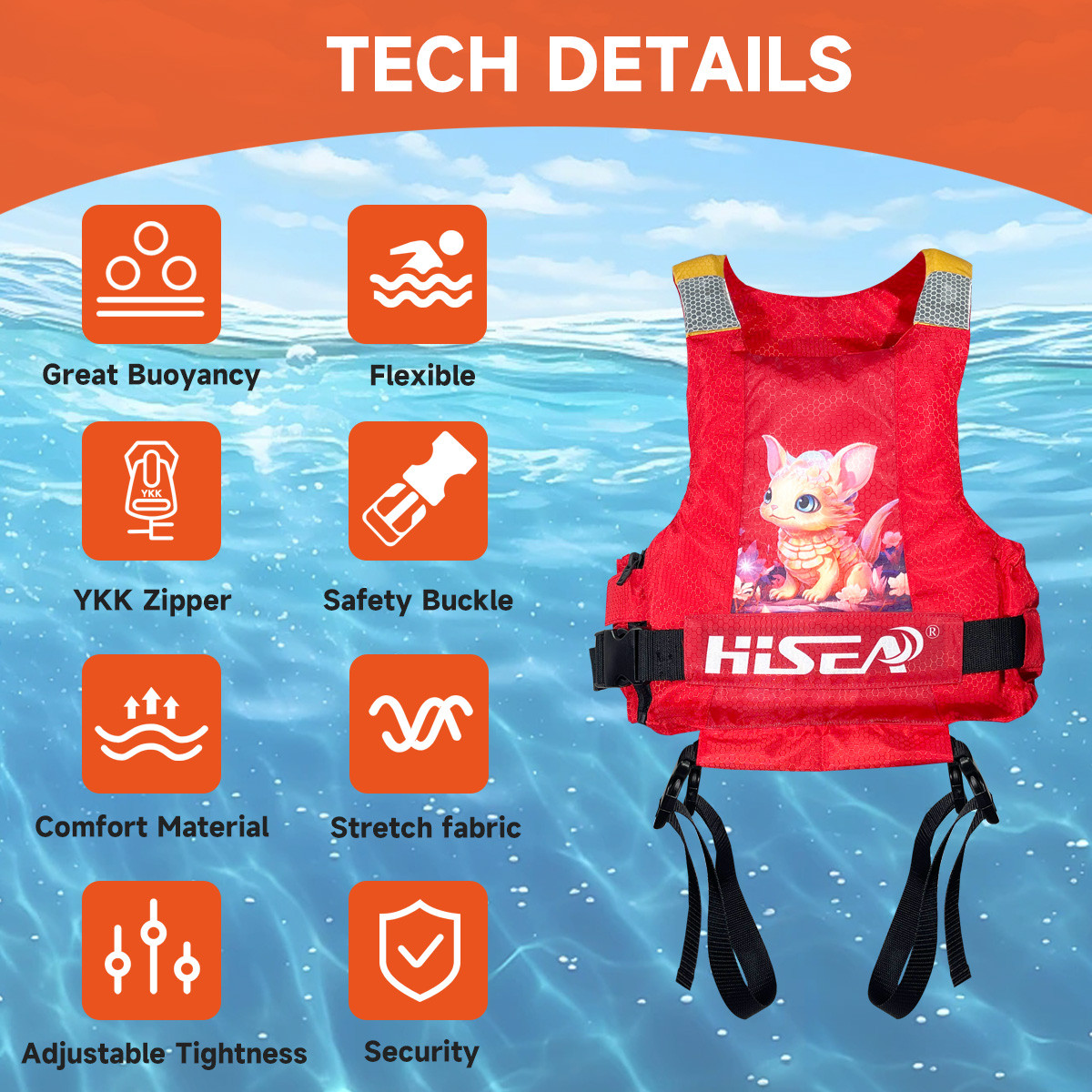 8 No.L232 Kids Life Jacket USCG Approved Foam PFD Children Swim Vest for Beach Pool Boating | YourBrand