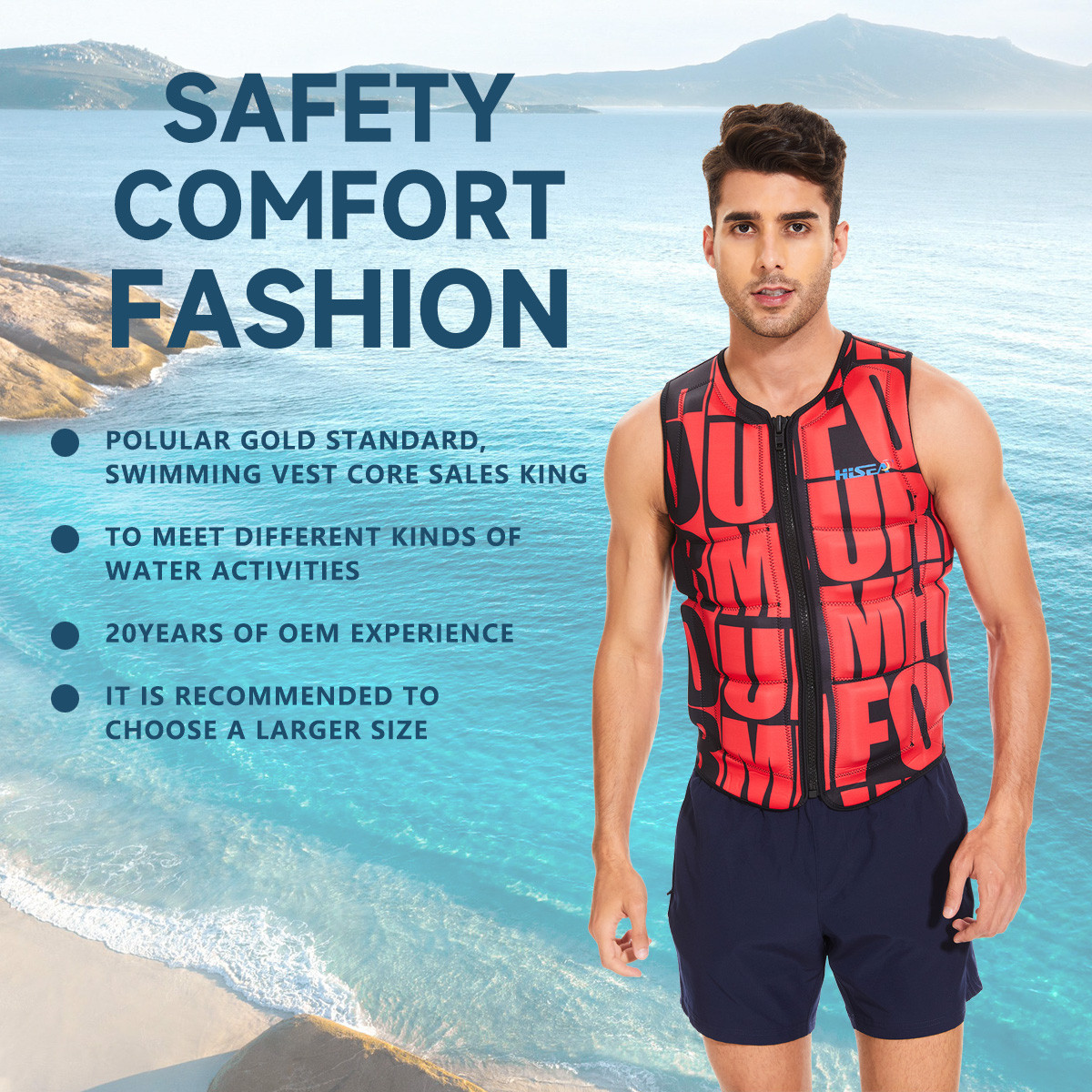 1 Adult Neoprene Swim Vest Quick Dry High Buoyancy Float Jacket Adjustable Flotation Vest for Men Women Boating Fishing Surfing Swimming Kayaking