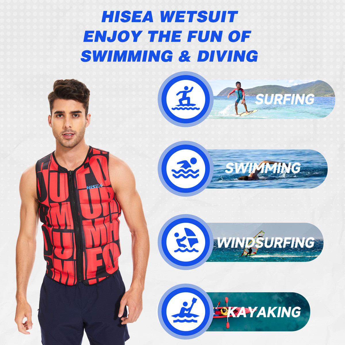 4 Adult Neoprene Swim Vest Quick Dry High Buoyancy Float Jacket Adjustable Flotation Vest for Men Women Boating Fishing Surfing Swimming Kayaking