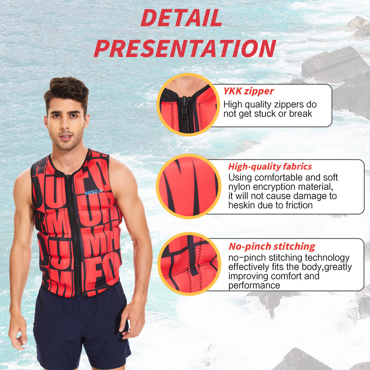 8 Adult Neoprene Swim Vest Quick Dry High Buoyancy Float Jacket Adjustable Flotation Vest for Men Women Boating Fishing Surfing Swimming Kayaking
