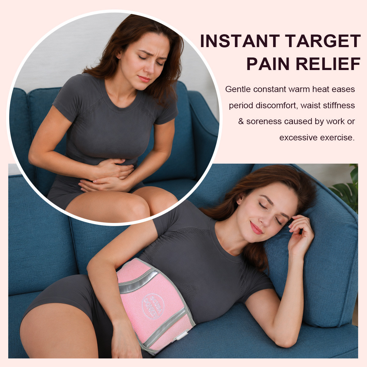 画板 7 No.O032 Heating Waist Belt for Women | Period Pain Relief Neoprene Menstrual Heat Wrap with Kangaroo Pouch