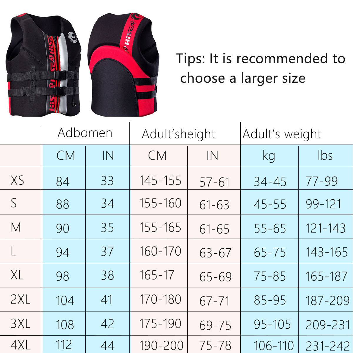Adult Neoprene Life Jacket Adjustable Buoyancy Water Sports Safety Vest