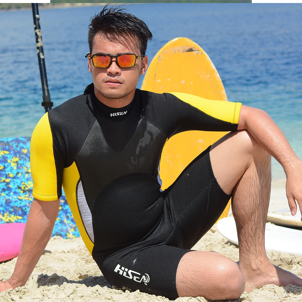 No.M044 HISEA Couple Shorty Wetsuits, Men & Women Short Sleeve Neoprene Thermal Short Diving Suit Back Zip for Surf Snorkel Water Sports