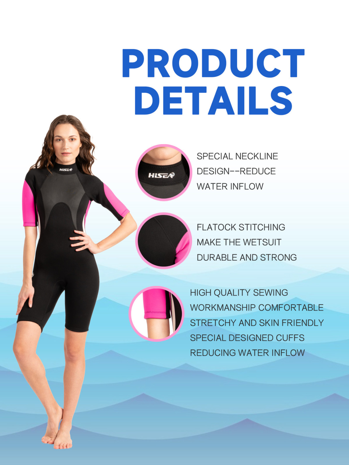 6 No.M044 HISEA Couple Shorty Wetsuits, Men & Women Short Sleeve Neoprene Thermal Short Diving Suit Back Zip for Surf Snorkel Water Sports