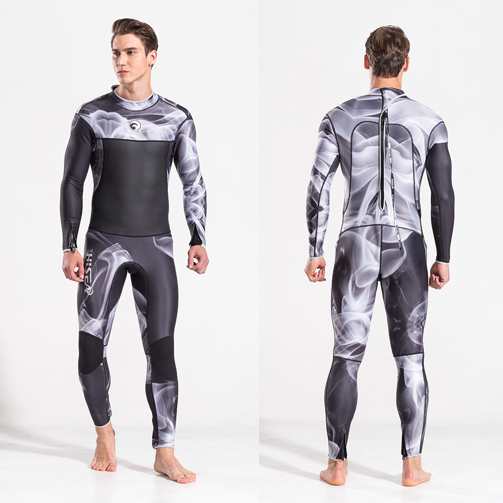 No.M049 HISEA 3mm Camo Smoke Print Men One Piece Wetsuit High Elastic Neoprene Full Body Diving Suit for Surfing Snorkeling Jet Ski