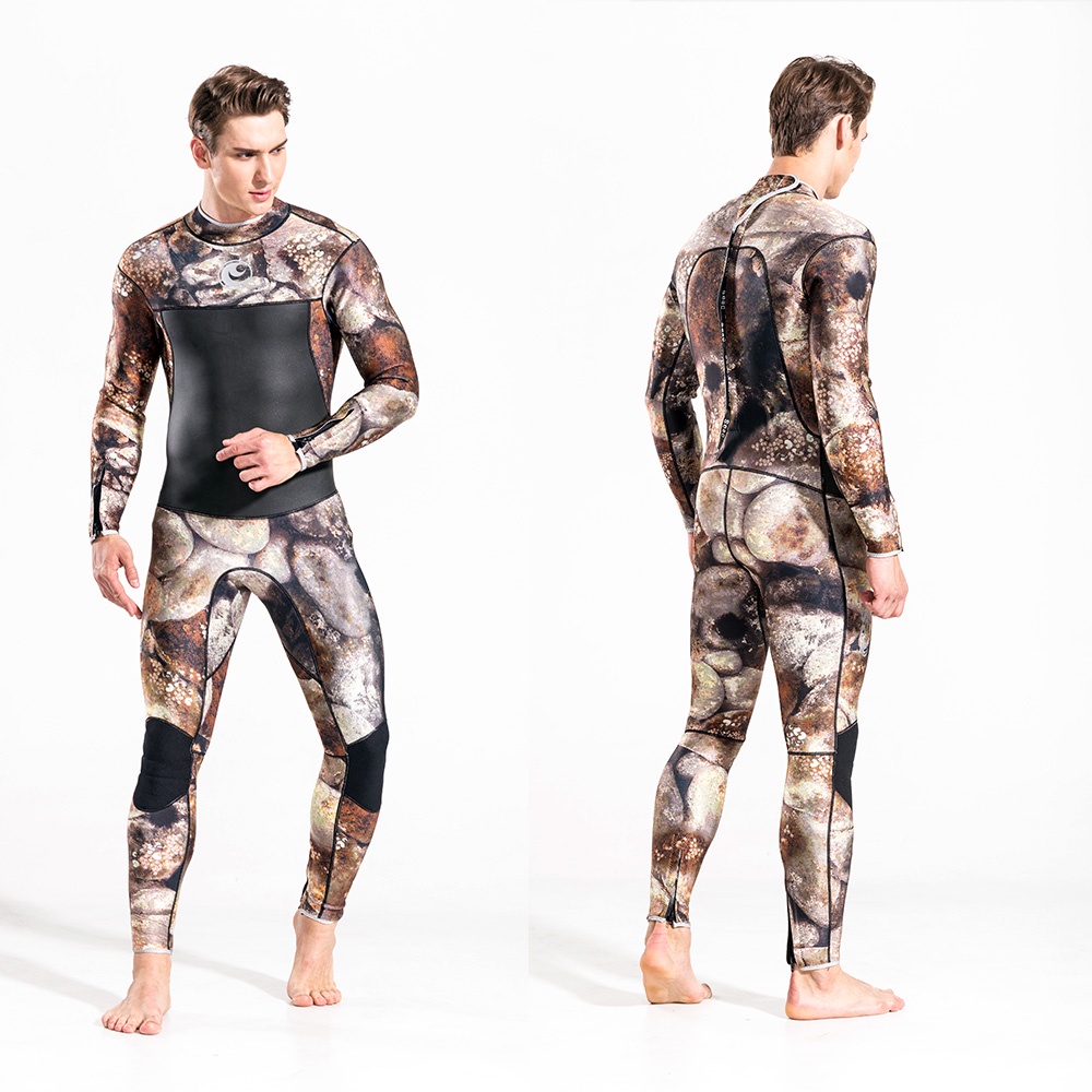 No.M049 HISEA 3mm Camo Smoke Print Men One Piece Wetsuit High Elastic Neoprene Full Body Diving Suit for Surfing Snorkeling Jet Ski