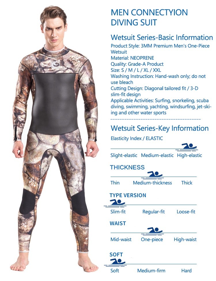 4 No.M049 HISEA 3mm Camo Smoke Print Men One Piece Wetsuit High Elastic Neoprene Full Body Diving Suit for Surfing Snorkeling Jet Ski