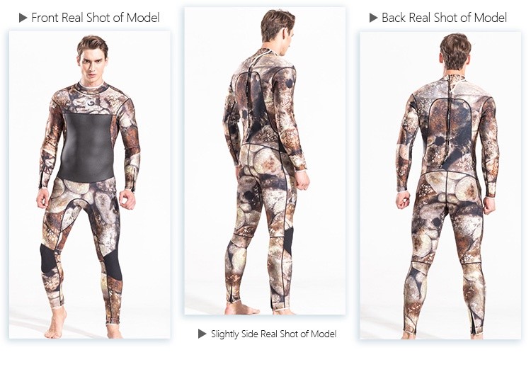 6 No.M049 HISEA 3mm Camo Smoke Print Men One Piece Wetsuit High Elastic Neoprene Full Body Diving Suit for Surfing Snorkeling Jet Ski