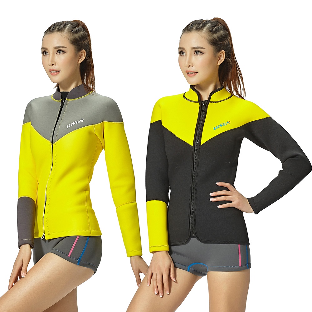 No.M041 Women 2.5mm Neoprene Wetsuit Jacket Front Zip Long Sleeve Diving Top Color Block Surf Jacket for Snorkeling Kayaking